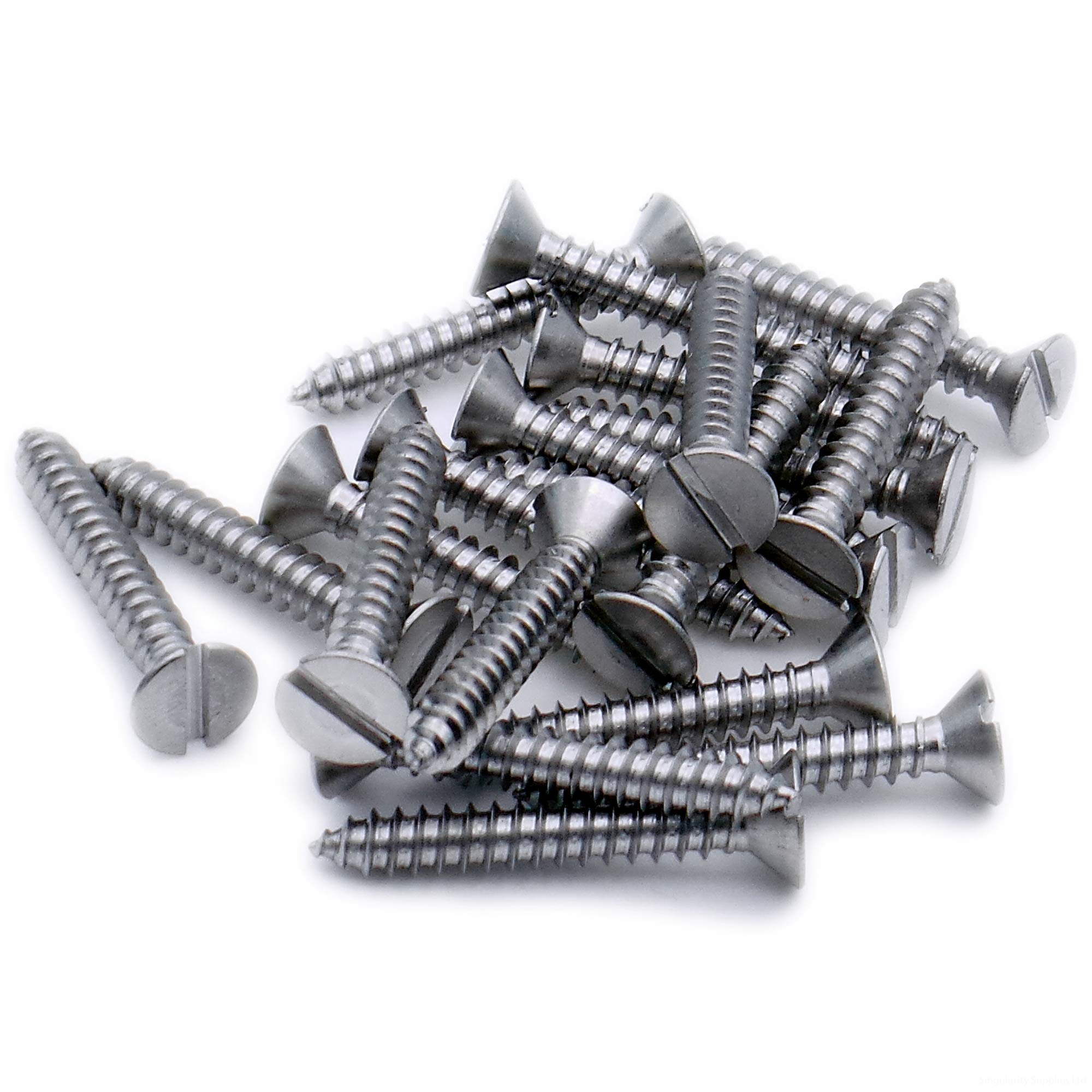 No.10 x 1.5 (4.8mm x 38mm) Slot Countersunk Self-Tapping Screw - Stainless Steel (A2) (Pack of 20)