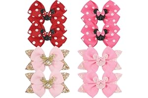 Qearl 8 Pcs Mouse Ears Bow Clips for Girls, Polka Dot Red Bows Theme Park Costume Party Decoration for Toddlers Girls in Pairs