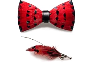 RBOCOTT Handmade Feather Pre-tied Bow tie and Brooch Sets for Men