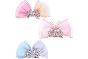 TELOOCO 3Pack Bow Hair Clips, Crown Hair Barrettes, Cute Rhinestones Princess Bows Metal Side Hair Clips Sparkly Birthday Hair Styling Accessories