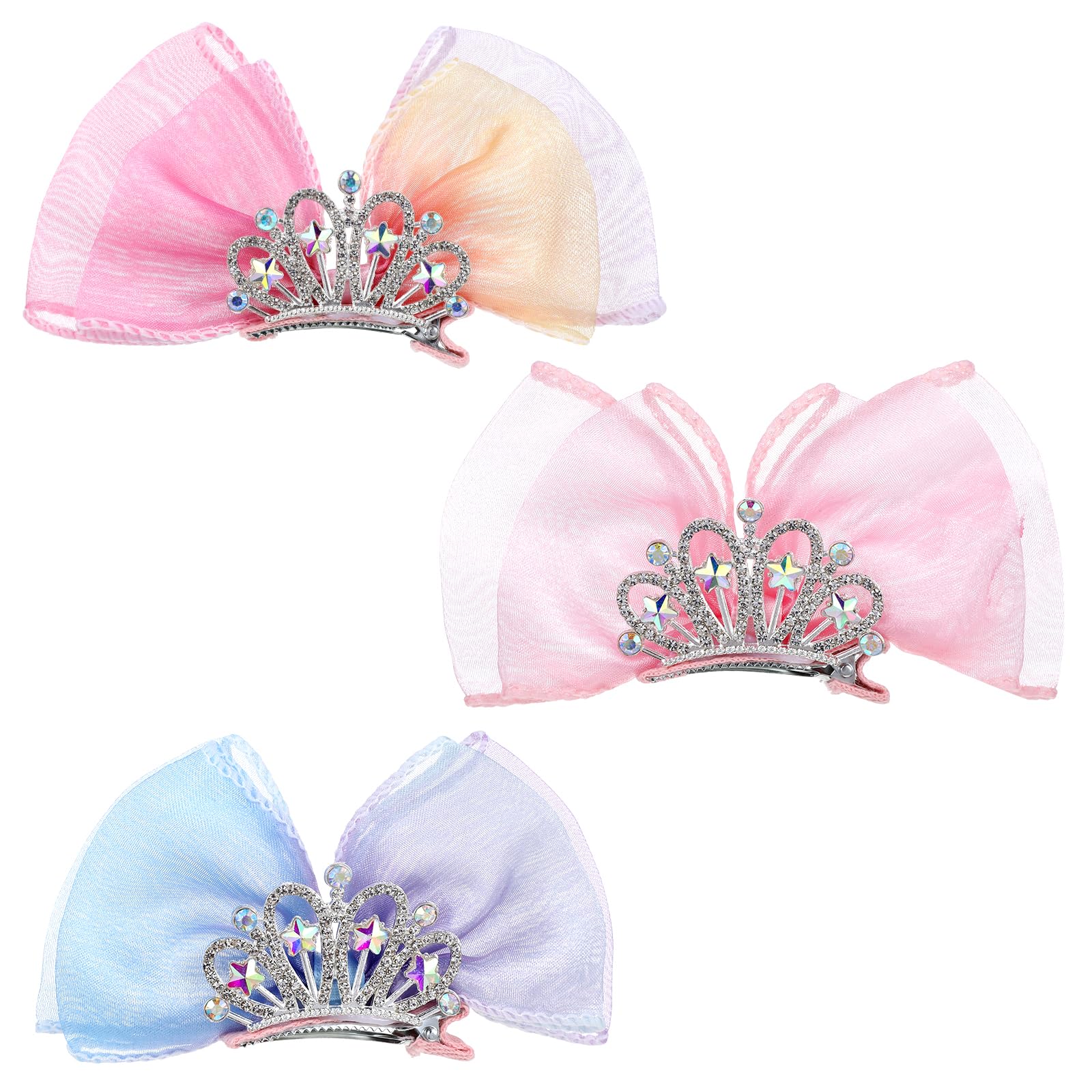 Photo 1 of 3Pack Bow Hair Clips, Crown Hair Barrettes, Cute Rhinestones Princess Bows Metal Side Hair Clips Sparkly Birthday Hair Styling Accessories
