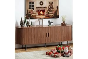 ComfyCorner 63" TV Stand with Power Outlet, Modern Media Console with Sliding Doors, Entertainment Center for TVs up to 60 Inch, Adjustable Shelves, Walnut