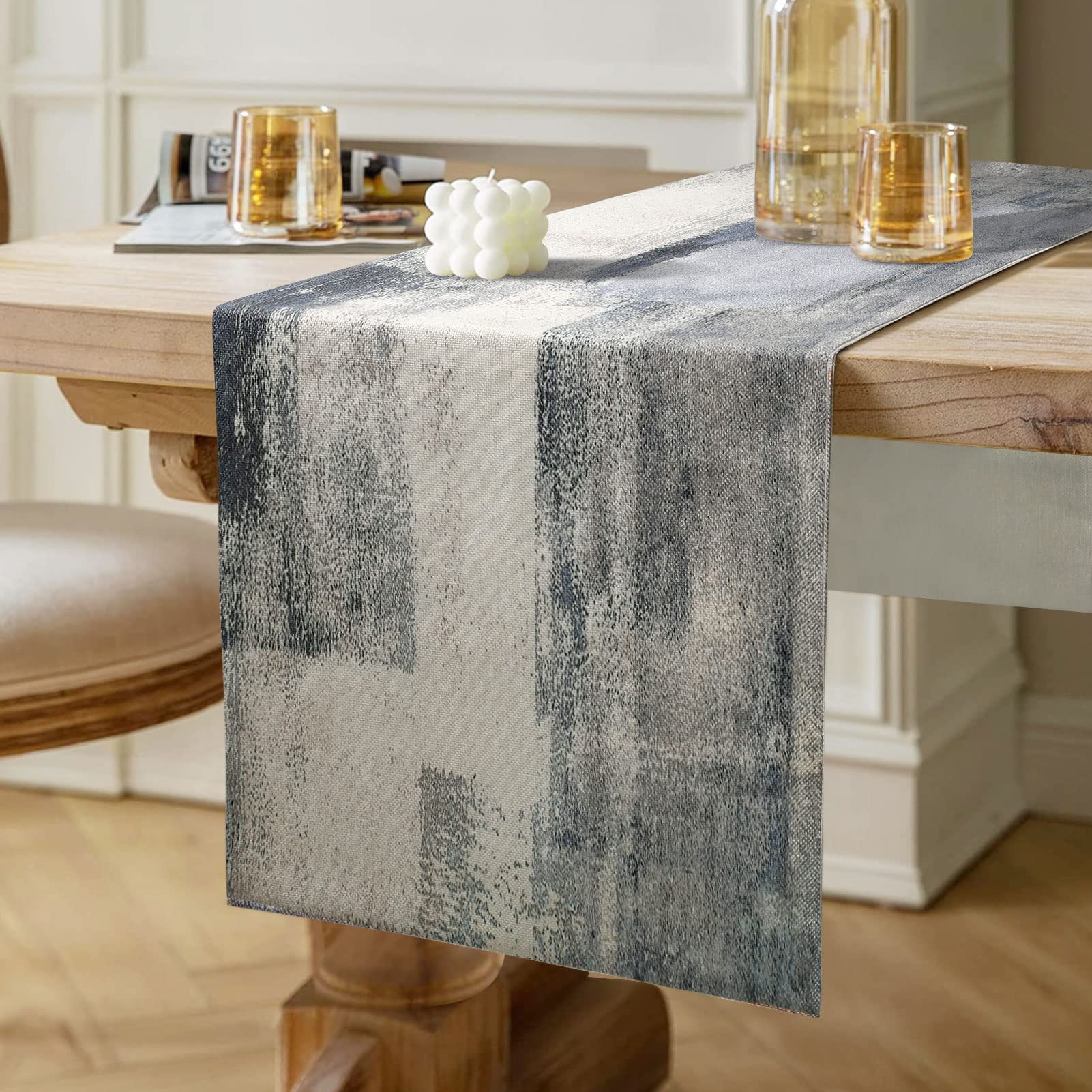 Navy Blue Table Runner Modern Grey Table Decor Retro Rustic Table Decorative Cloth for Xmas Outdoor Holiday Parties Great Gift Dinner TV Table Bridal Shower Home Dining 40 cm x 140 cm