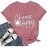 Graphic Tees for Women Choose Happy Letter Print Shirts Sunflower Women T Shirt Inspirational Short Sleeve Casual Tops