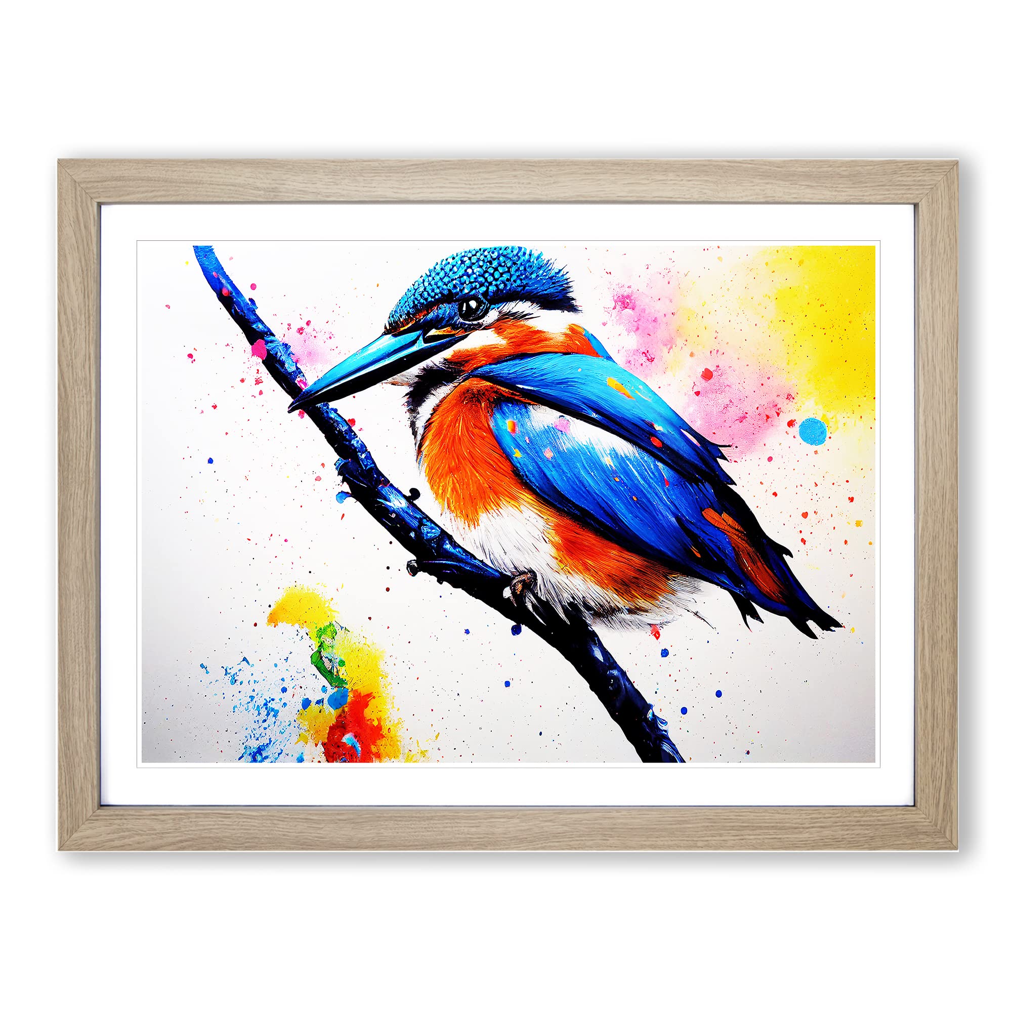 Kingfisher Bird Splash Vol.3 Abstract Framed Print | A4 Oak Framed Wall Art | Ready to Hang | Abstract Fantasy Picture | Living Room Bedroom Lounge Office