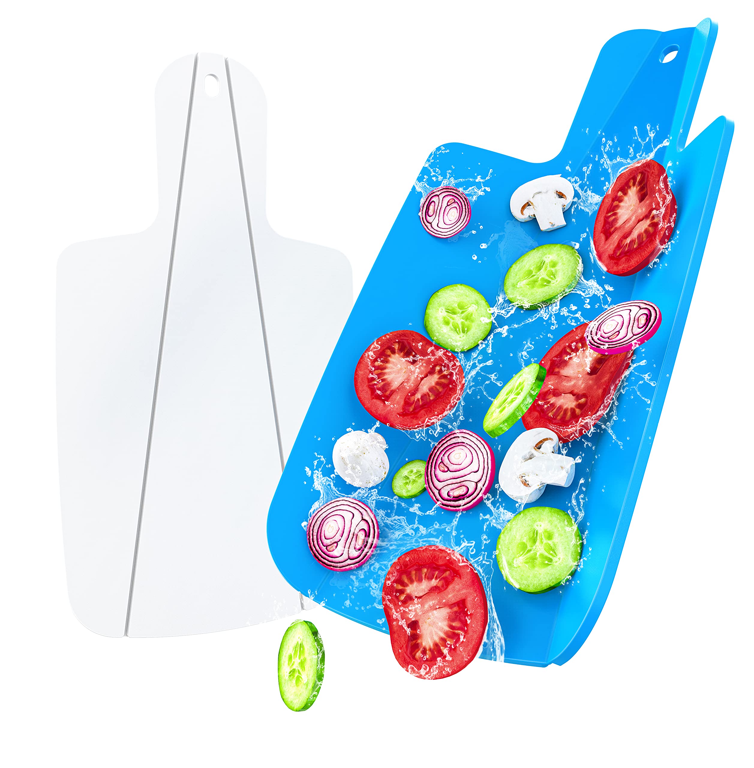 Kitchen Helpis® Set of 2 Foldable Chopping Board Small, Plastic Board 12.6x6.97x0.39 in, Camping Chopping Board Foldable, BPA/BP-Free Chopping Board Flexible & Non-Slip, Dishwasher Safe (White, Blue)