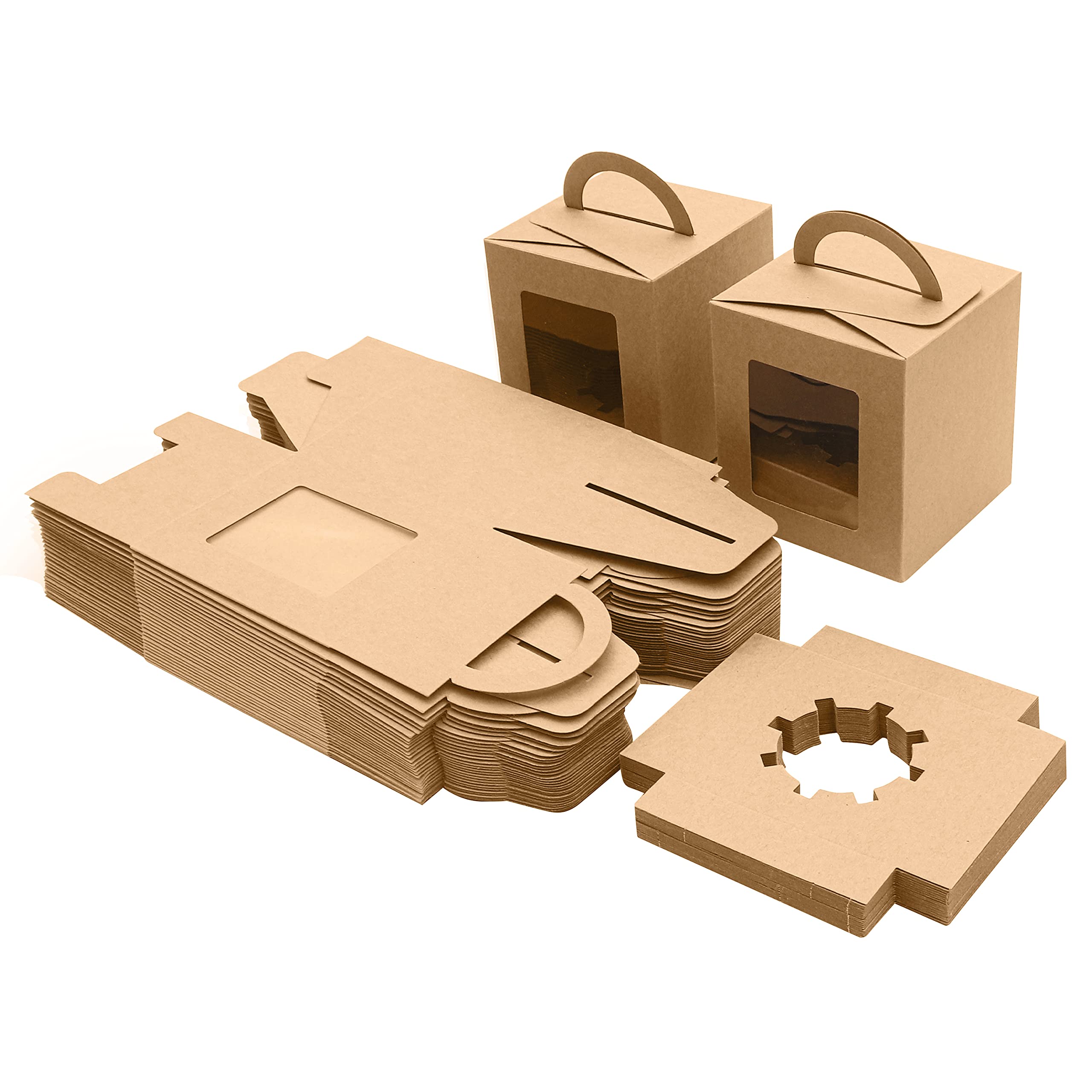 Belle Vous Brown Individual Cupcake Boxes (50 Pack) - Small Single Bakery Boxes for Cake Portions, Slices, Cookies, Muffins & Desserts - Cardboard Treat & Gift Packaging Boxes