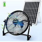 14" Portable Battery Operated Solar Fan, Rechargeable Floor Fan, Hi-Velocity Cordless Camping Fan, USB Phone Charge, 12-60H Runtime, Quiet, Wireless, For Travel Shed Outdoor Home Garage Tent Car Barn