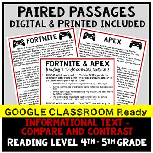 Digital Paired Text Paired Passages 4th 5th Grade Reading Level Common Core Aligned