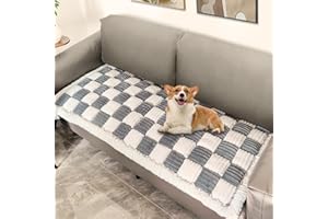ThinMay Fuzzy Warm Couch Cover Cream-Coloured Large Plaid Square Sofa Cover Anti-Slip Couch Protector for Dogs Cats Pet Hair Resistant Washable Cotton Magic Pet Mat (Plush-Blue-28x71inch)