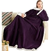 Ramees Sherpa Wearable Blanket with Sleeves and Pockets, Soft Warm TV Blanket Throw for Men and Women