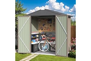 Greesum 6×4FT Outdoor Storage Shed, Metal Patio Storaged Sheds with Lockable Doors, Sheds & Outdoor Storage for Bike, Backyard, Pool and Garden, Brown