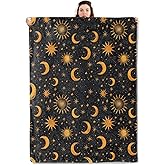 qxfqxf Sun and Moon Blanket Lightweight Blankets Gifts for Adults Celestial Nitht Flannel Throw with Star Printed for Sofa, Bed, Travel, Picnic, Camping, Decor Throws 60x50 Inch