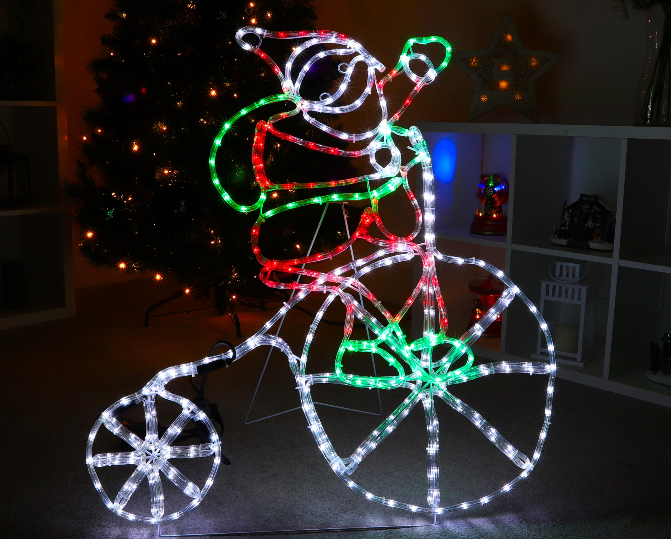 Christmas Concepts® Rope Light Santa On Bicycle with Flashing Wheel - 85cm x 103cm - Multi Coloured LED Lights