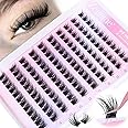 Zegaine Self Adhesive Eyelashes Natural Look Self Adhesive Lash Clusters Reusable Natural Cluster Lashes Clear Band Individual Short Eyelashes Wispy C Curl Self Adhesive Lashes No Glue Needed 10-14MM