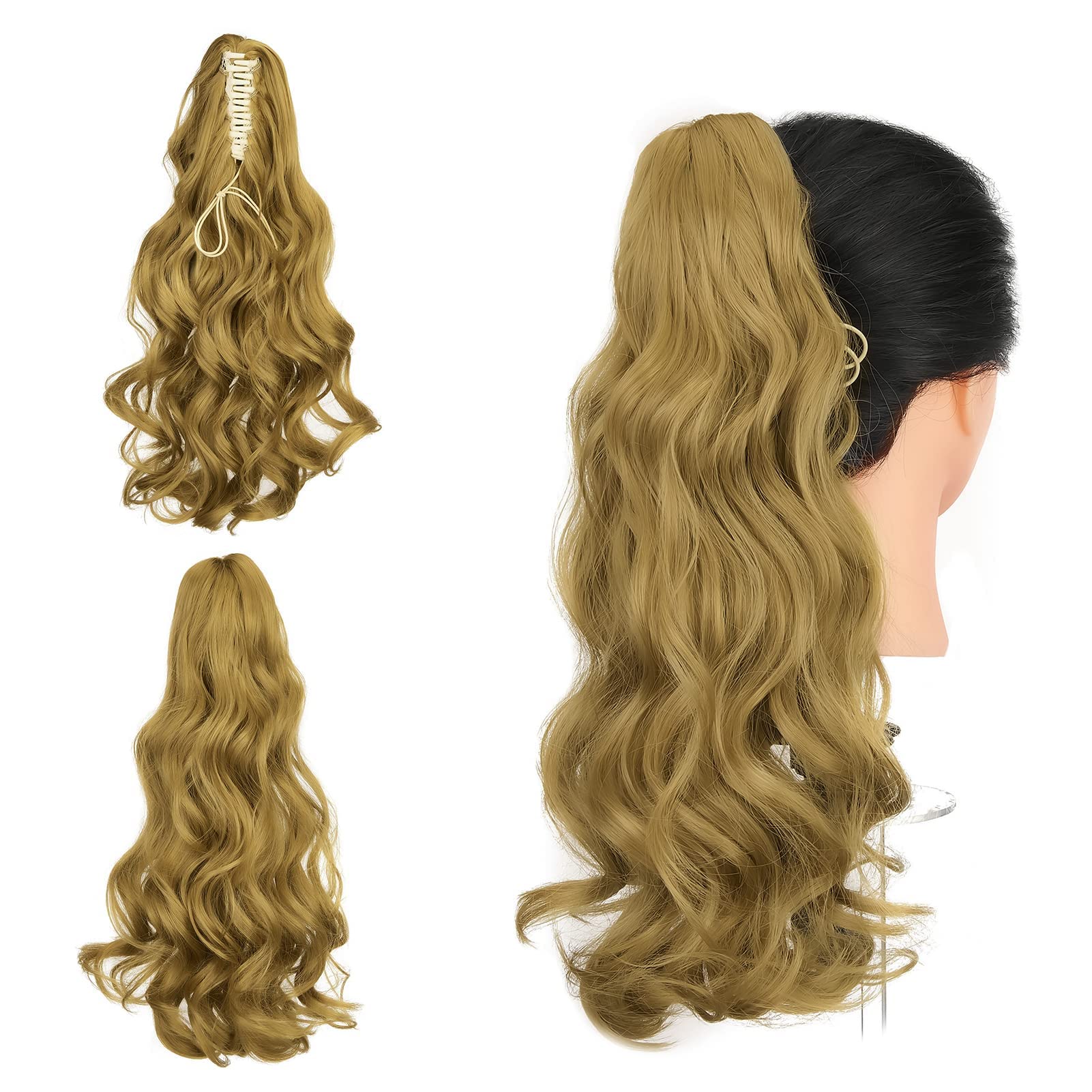 Gairyan 18inch Ponytail Extension Clip in Ponytail Hair Extensions Curly Wavy Pony Tails Claw on Ponytail Long Synthetic Hairpieces for Women Soft Real Look Wave (Dark Blonde) — image 1