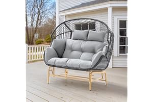 Belord Double Egg Chair Outdoor Glider Loveseat, 550LBS Weight Capacity Wicker Patio Rocking Egg Chairs, Handwoven Rattan Porch Furniture Glider Loveseat for Patio Deck Balcony Sunroom