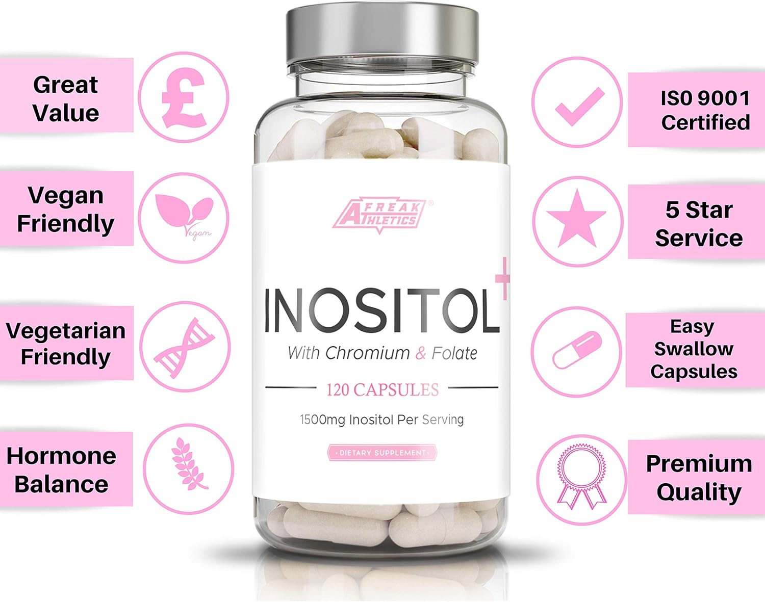 Freak Athletics Myo-Inositol Capsules - Inositol Capsule with Chromium & Folate - 120 Capsules Vegan & Vegetarian Friendly - UK Made - Image 5