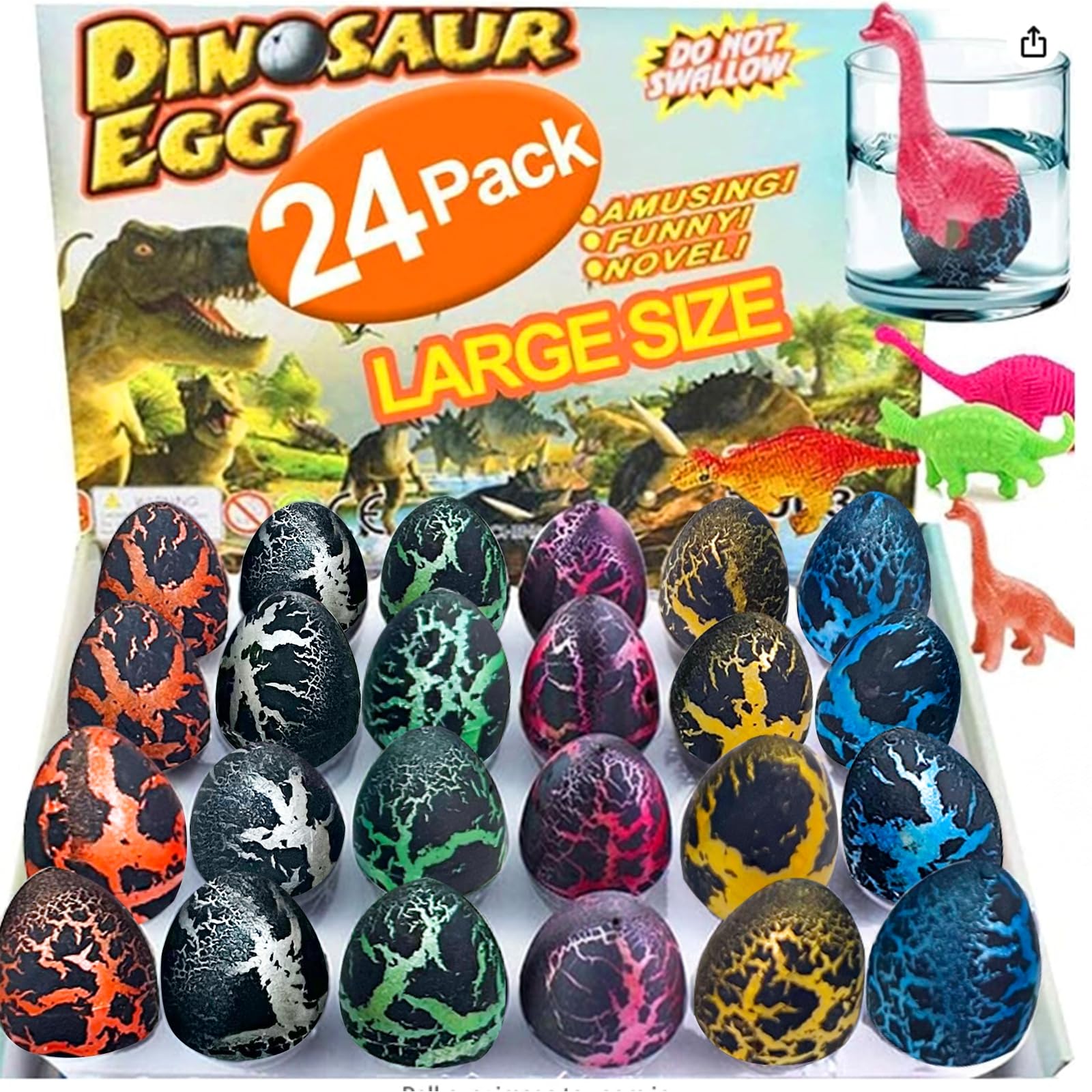 Photo 1 of 24 Pcs Large Hatching Dinosaur Eggs Dinosaur Birthday Party Favors, Kids Toddlers Goodie Treat Bag Stuffers, Carnival Classroom Prizes, Treasure Box Toys, Boy Girl Grow in Water Dinos Egg Science Kits
