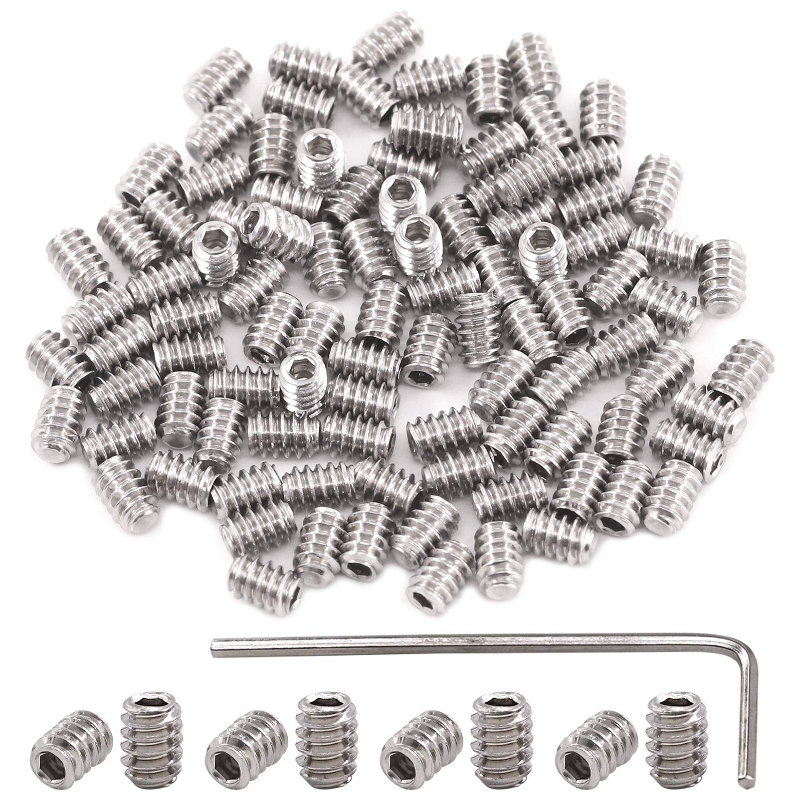 Hilitchi 100Pcs SAE Stainless Hex Allen Head Socket Set Screws Grub Screw Bolts Assortment Kit Internal Hex Drive Cup-Point Screws M3.5-32 x 4.8mm