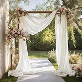 Aeviusmo Ivory White Wedding Arch Draping Fabric Sheer Curtain Drapes | 31" x 20 ft Extra Long Shimmery Backdrop Curtains for Wedding Anniversary Party Summer Outdoor Events Drapery Photo Backgrounds
