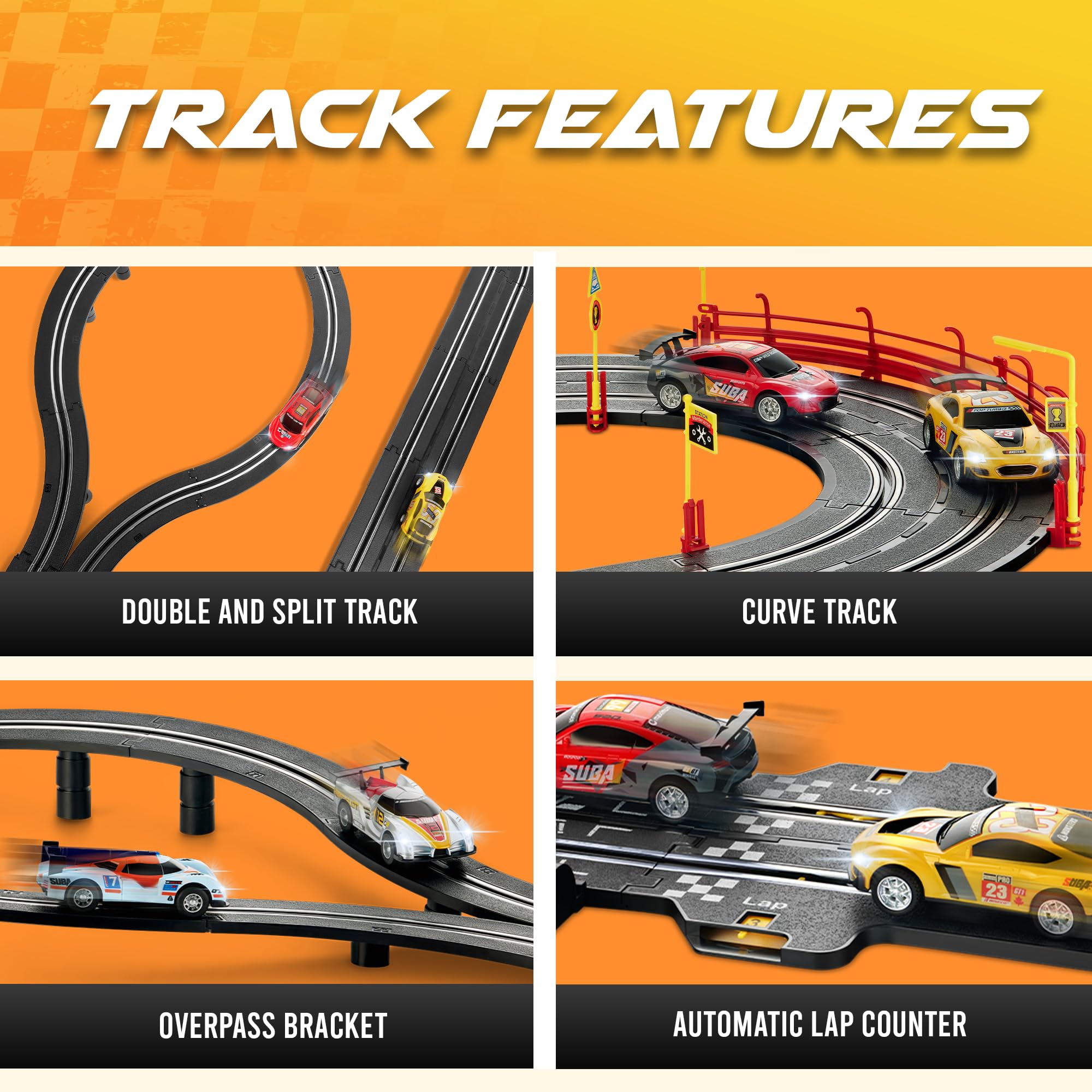 Slot Car Race Track Sets, Race Car with 4 High Speed Cars, Race Tracks for Kids Ages 4-8, Electric Slot Car Race Track Sets, Remote Control Car, Gifts Toys for Boys - 115' Raceway