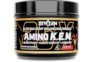 Evogen Amino K.E.M. - EAA & BCAA Powder Pump Volumizer | BCAAs Amino Acids Supplement for Blood Flow, Muscle Growth, & Hydration | Victory Punch | 30 Servings