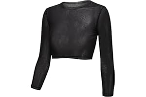 Dance Elite Long Sleeved Mesh Crop Top for Dance - Warmup Dance Tops for Women