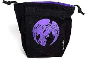 EASY ROLLER DICE CO. Reversible Large Microfiber Dice Bag – Self Standing and Holds over 250 Polyhedral Dice with Drawstring Tie – Multiple Designs Available (Raven)