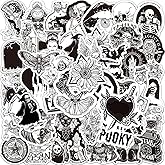 ZyvSyldrin 50PCS Goth Stickers for Water Bottles, Black White Gothic Stickers, Waterproof Vinyl Decals for Laptop Scrapbook Suitcase Skateboard Snowboard Luggage