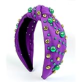 Huachi Mardi Gras Headband for Women Pearl Rhinestone Women Headbands Knotted Head Band for Women’s Hair Carnival Party Purple Green Gold Headpiece Mardi Gras Outfits Hair Accessories