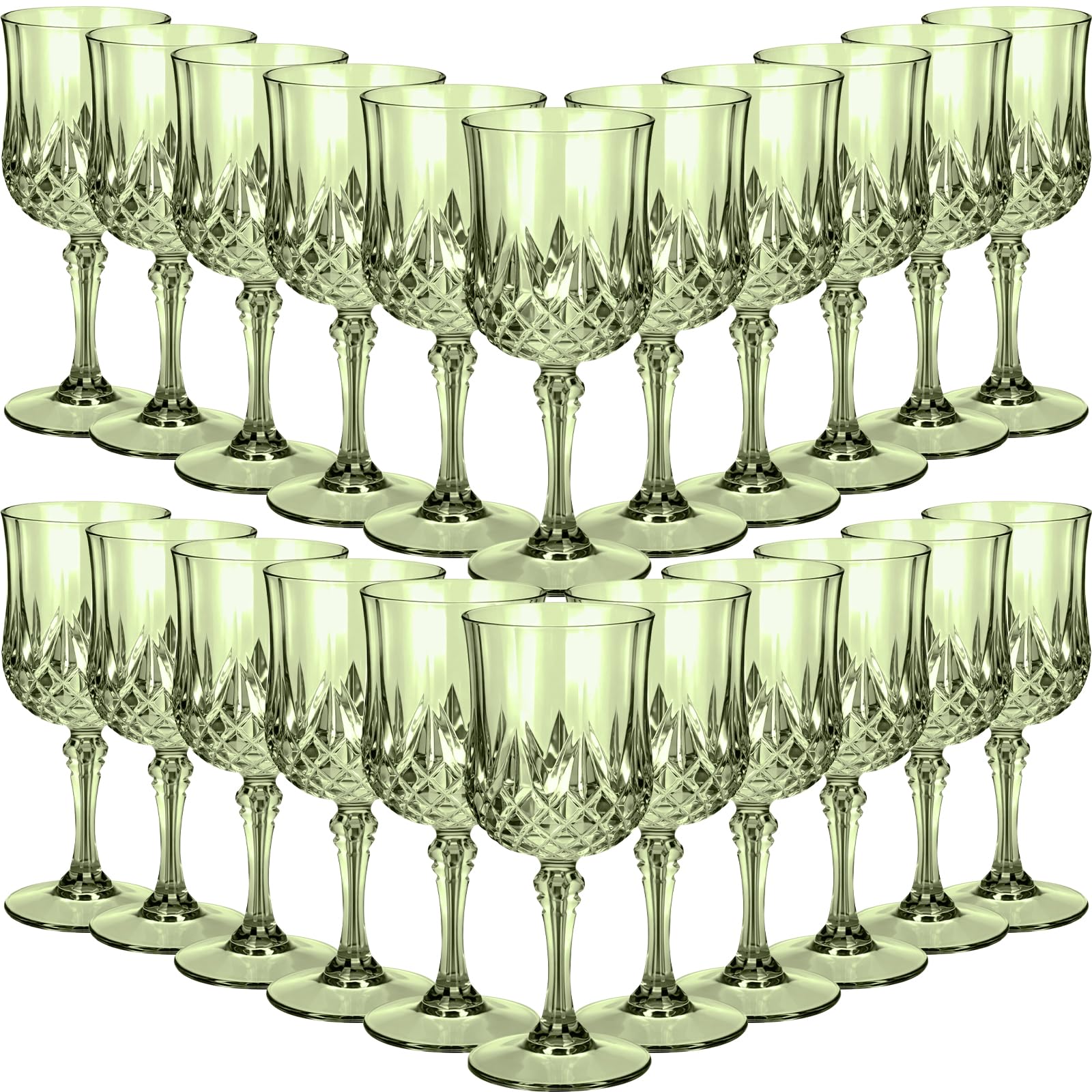 Photo 1 of Sliner 48 Pcs Plastic Wine Glasses 7oz Vintage Drinking Goblets Unbreakable Crystal Water Glassware Reusable Diamond Champagne Flutes Cups for Wedding Banquet Birthday Party Supplies(Green)