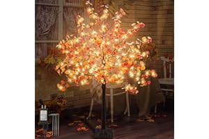 Agusbagli 4FT 140LED Lighted Fall Eucalyptus Tree Thanksgiving Fall Decorations with Timer & 8 Modes Artificial Fall Trees with Lights & 336 Leaves Fall Light Up Tree Harvest Indoor Outdoor Fall Decor