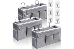 Kanrichu 3pcs Hanging Baskets for Organizing,Fabric Wall storage Basket,Wall Organizer for Closet,Kitchen, Bedroom, Office, RV Camper,Locker (Gray)