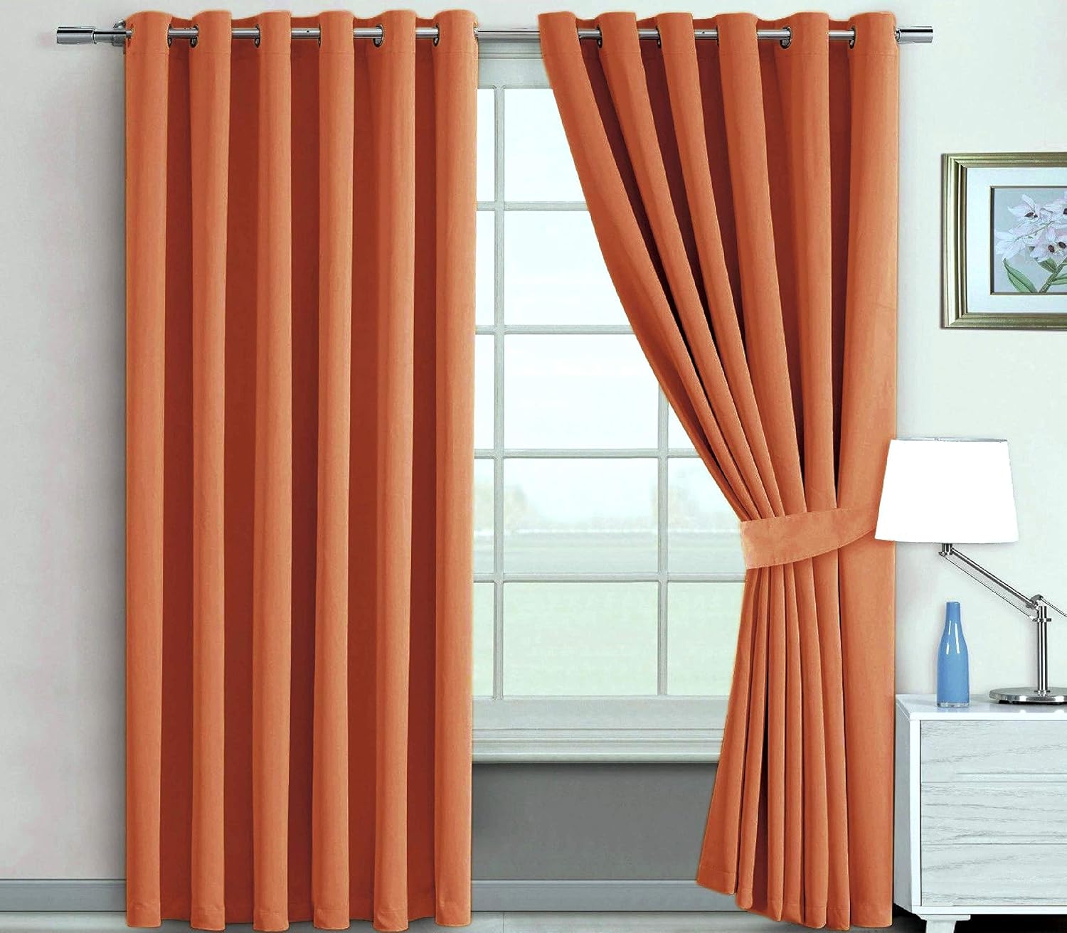 The House Of Emily Blackout Room Darkening Eyelet Bedroom Curtains, Thermal Insulating Window Curtains, Burnt Orange