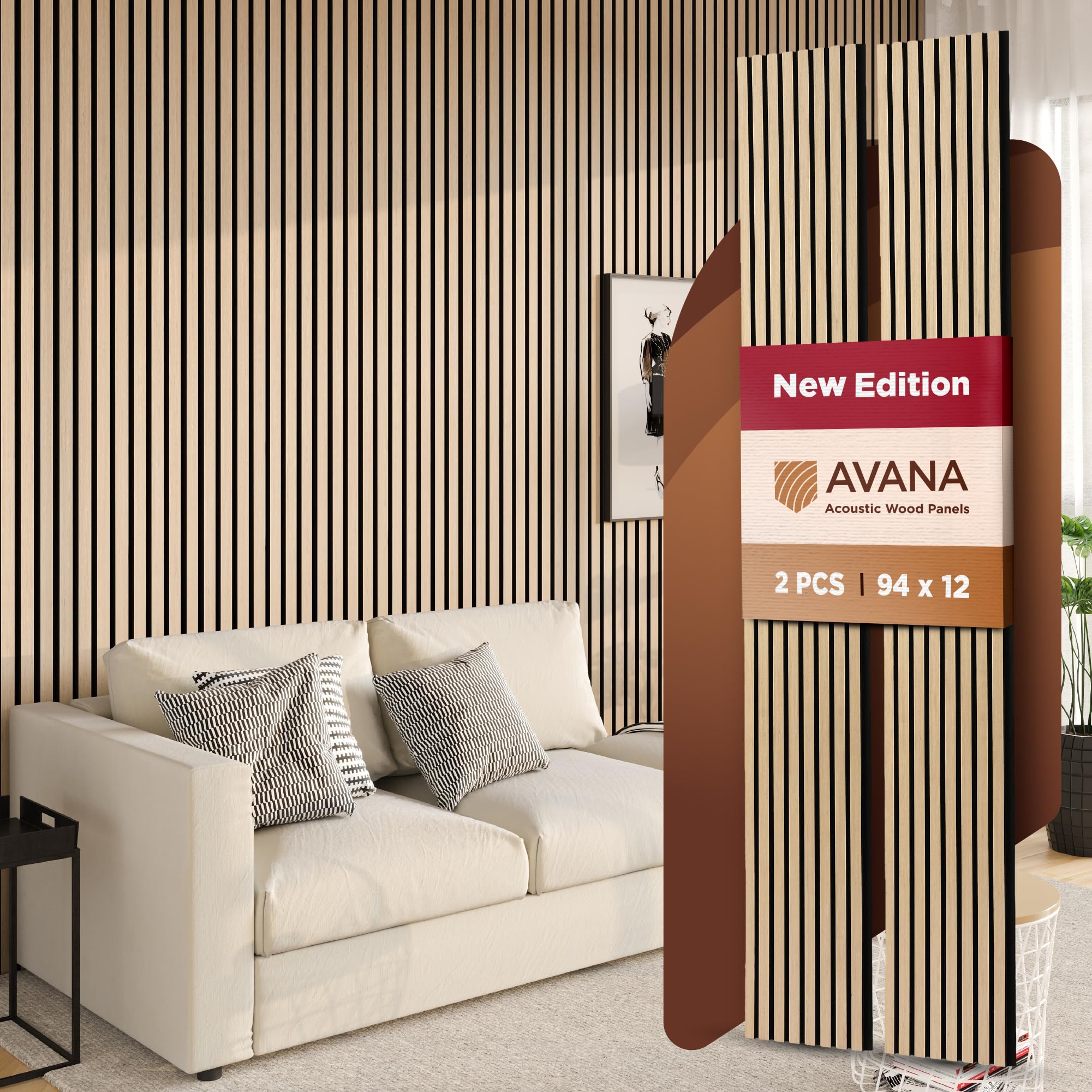 Photo 1 of Avana Acoustic Wood Wall Panels – 94.4 x 12.6 Inch White Oak Acoustic Panels 2 PCs – Wall Panels For Interior Wall Decor for Homes, Offices, Studios – Pleasing Design Wood Panels For Wall