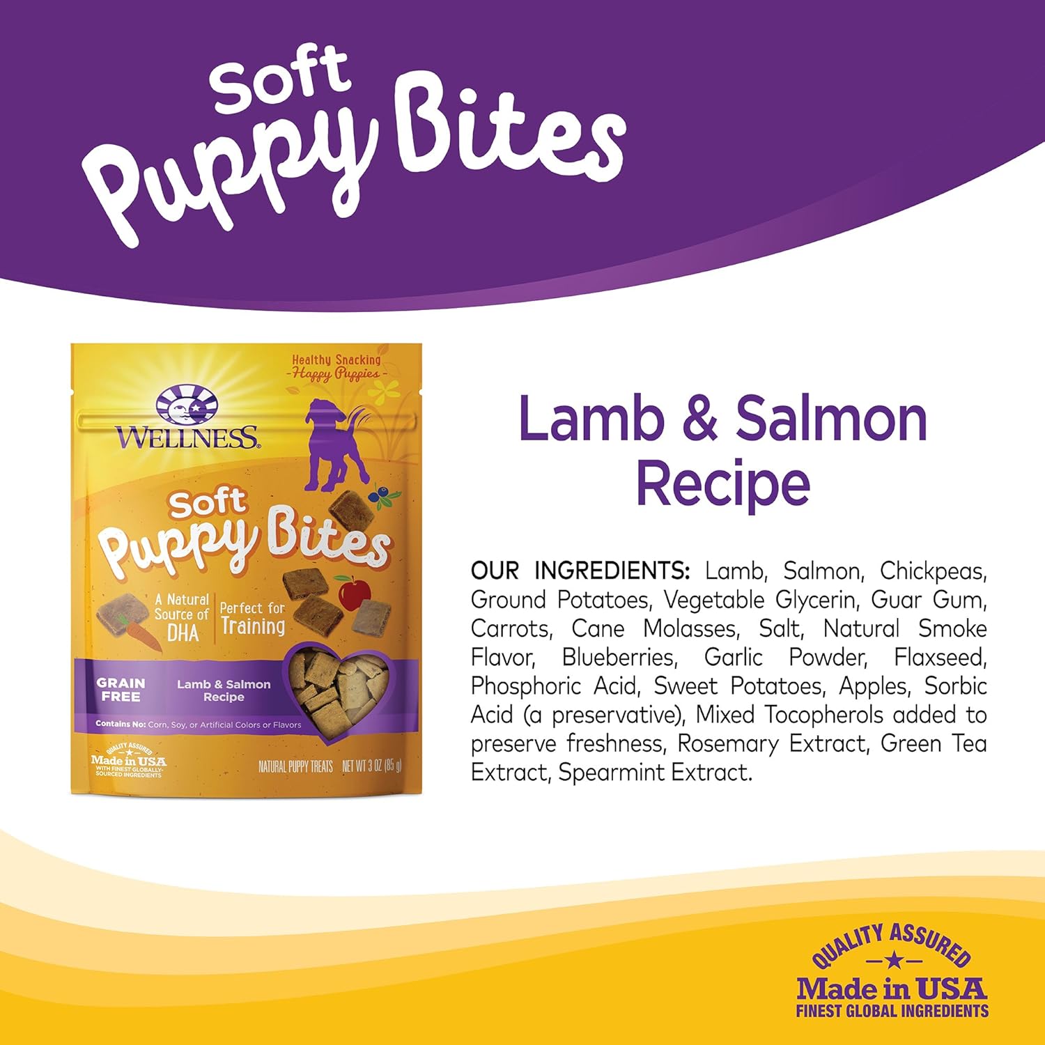 Wellness Soft Puppy Bites Natural Grain Free Puppy Training Treats, Lamb & Salmon, 3-Ounce Bag : Pet Snack Treats : Pet Supplies