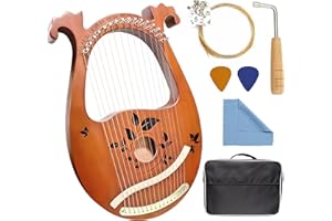 INKNOTE Lyre Harp, 16 Metal Strings Mahogany Lyre Harp with Tuning Wrench, 16 Pcs Spare String Set, Manual, Picks, Black Gig Bag for Instrument Kids Adult Professional Beginner Music Lovers Gift