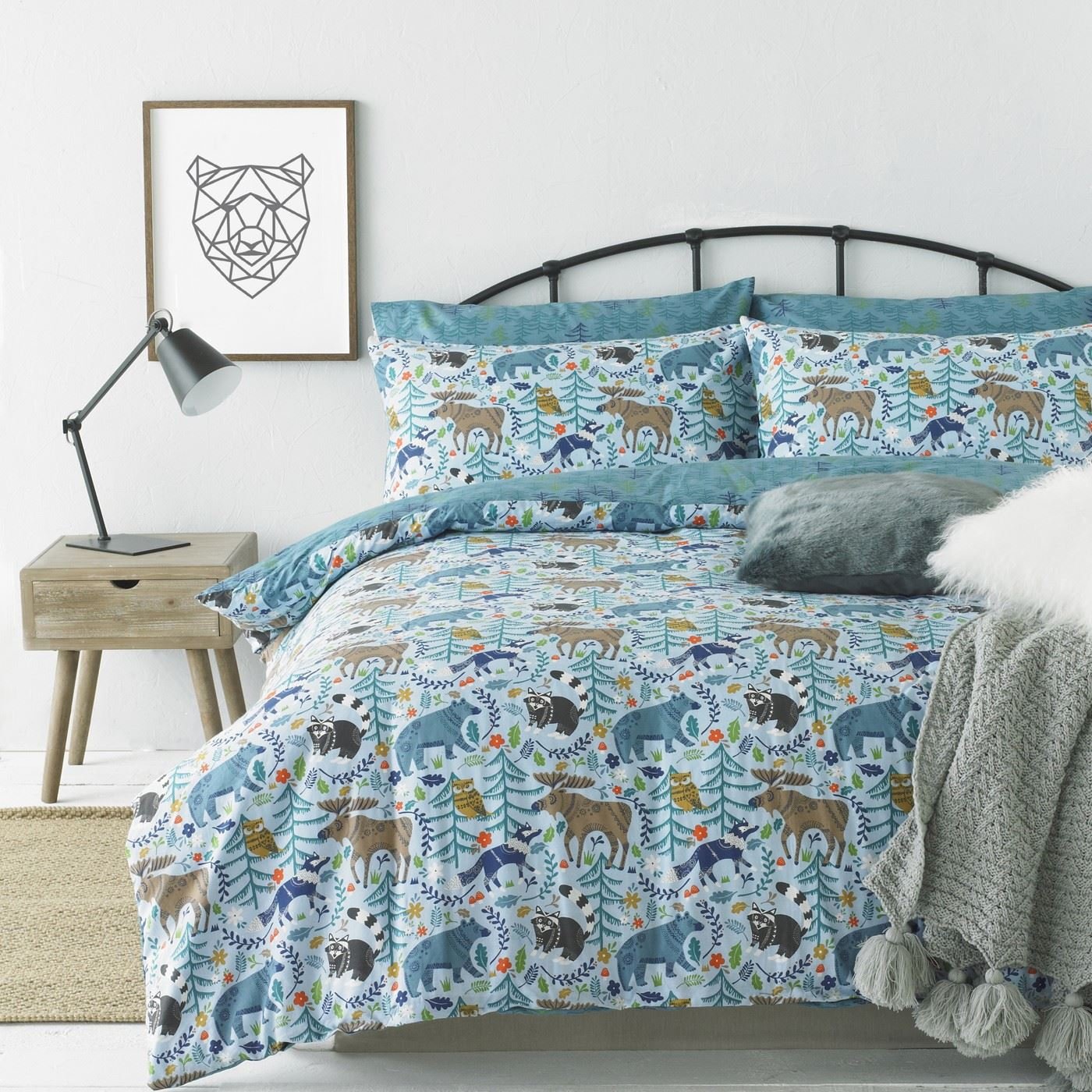 Amazon Com Patterned Animals Forest Teal Blue Orange Brown