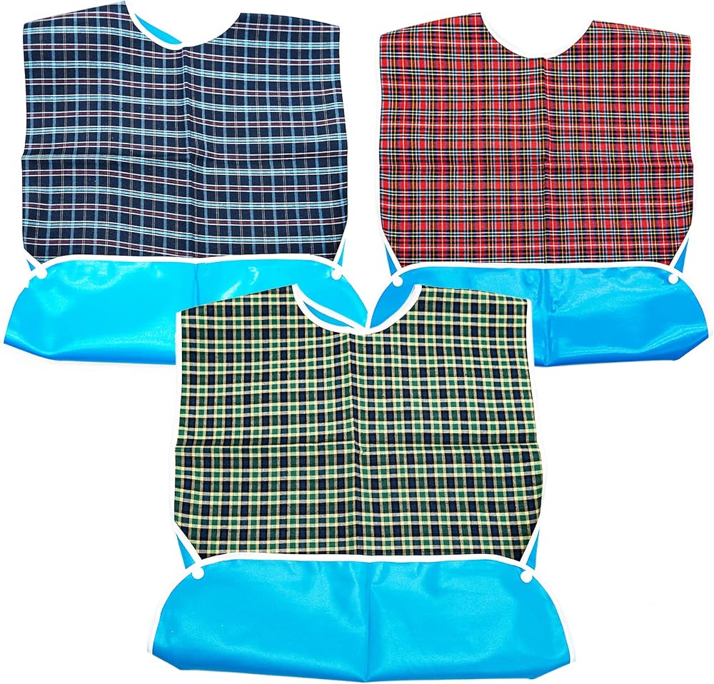 SZXMDKH Adult Bibs 3 Pack Elderly Washable Dining Bibs Red Green Blue 78x44 cm