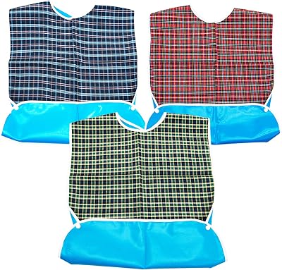 SZXMDKH Adult Bibs 3 Pack Elderly Washable Dining Bibs Red Green Blue 78x44 cm