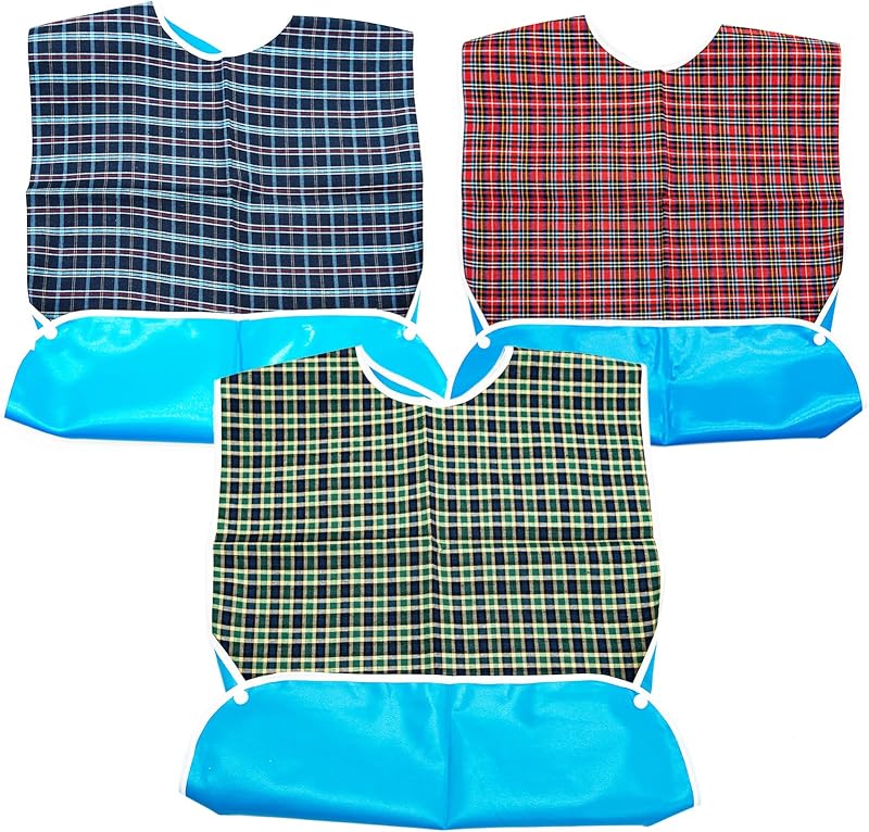 SZXMDKH Adult Bibs 3 Pack Elderly Washable Dining Bibs Red Green Blue 78x44 cm