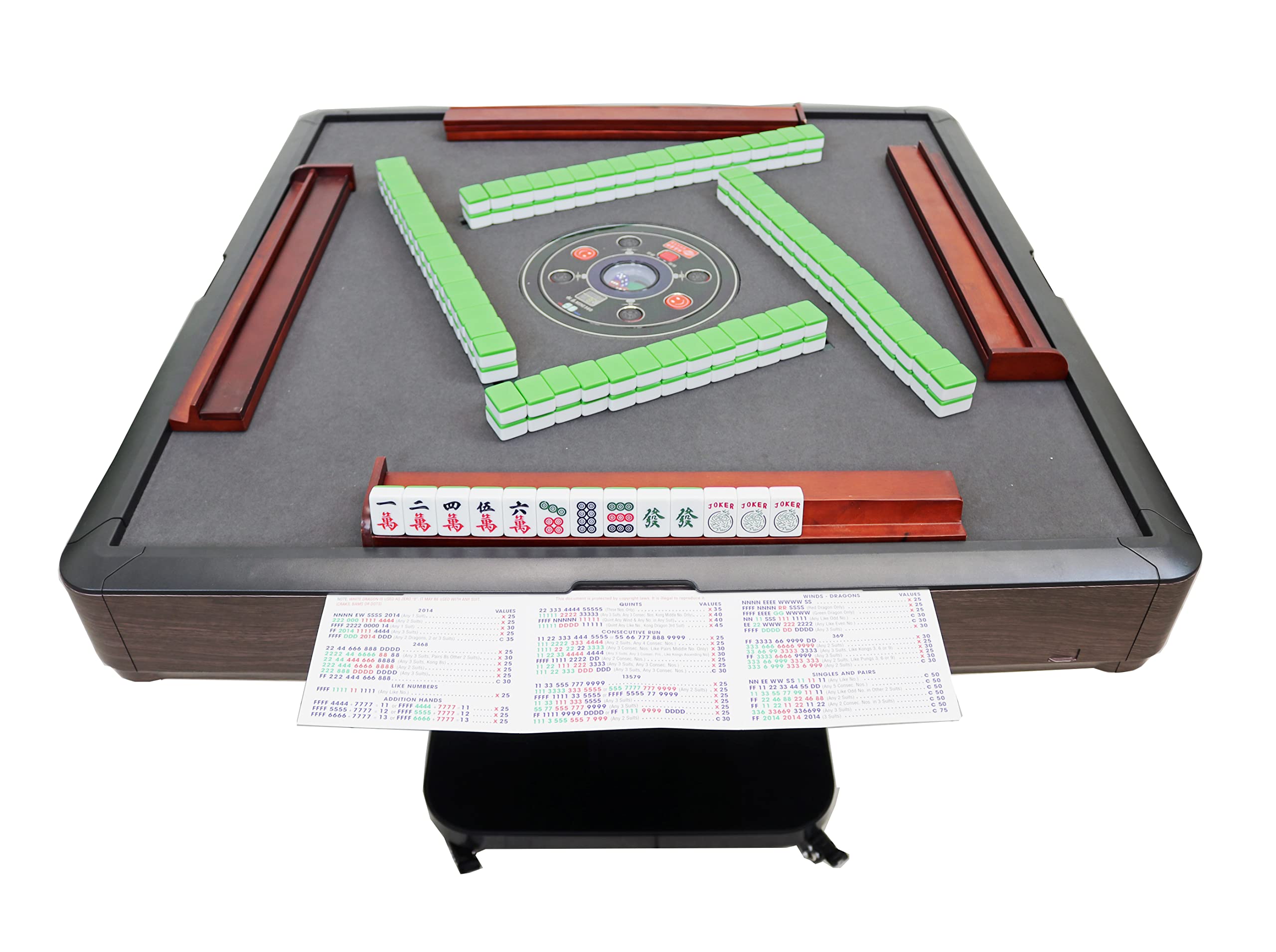 USA Mahjong Table Ultra-Thin Automatic Mahjong Table Roller Coaster Style, 36mm American Style Tiles Built-in Hard Table Cover Set of 4 19'' Wooden Pushers & Racks (Folding, Wooden)