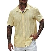 RoseSeek Men's Button Down Shirts Short Sleeve Textured Collared Casual Shirts Vacation Beach Tops