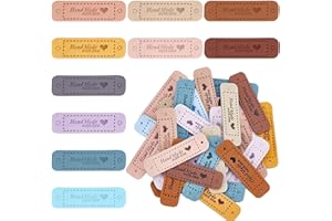Handmade Leather Labels, 50 Pcs Handmade Embossed Crochet Tags with Love Hearts, Microfiber Leather Knitting Tags for Knittin