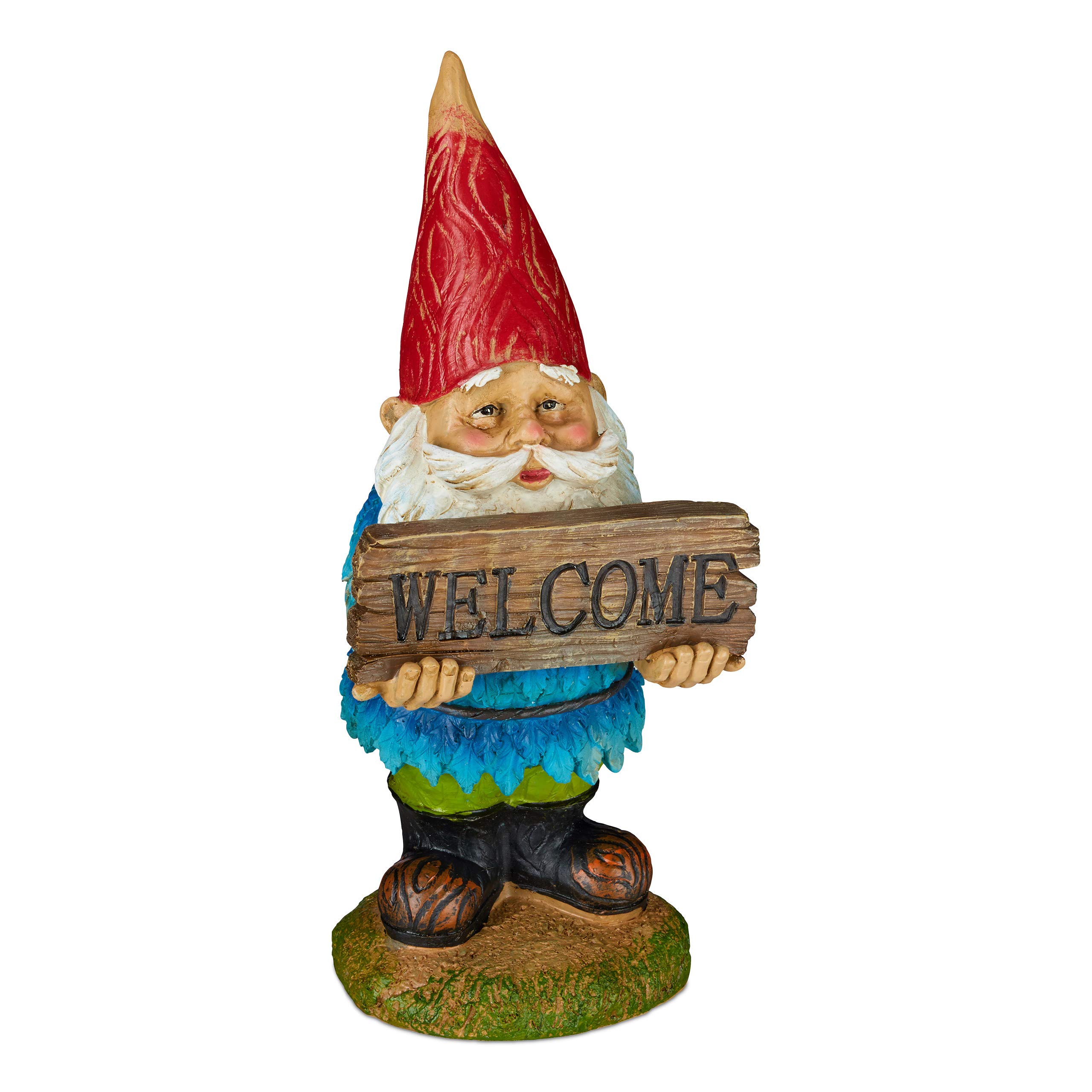 Relaxdays Garden Gnome, Welcome Sign, Weatherproof, Poly-resin, Garden, Front Door & Flowerbed, Classic Design