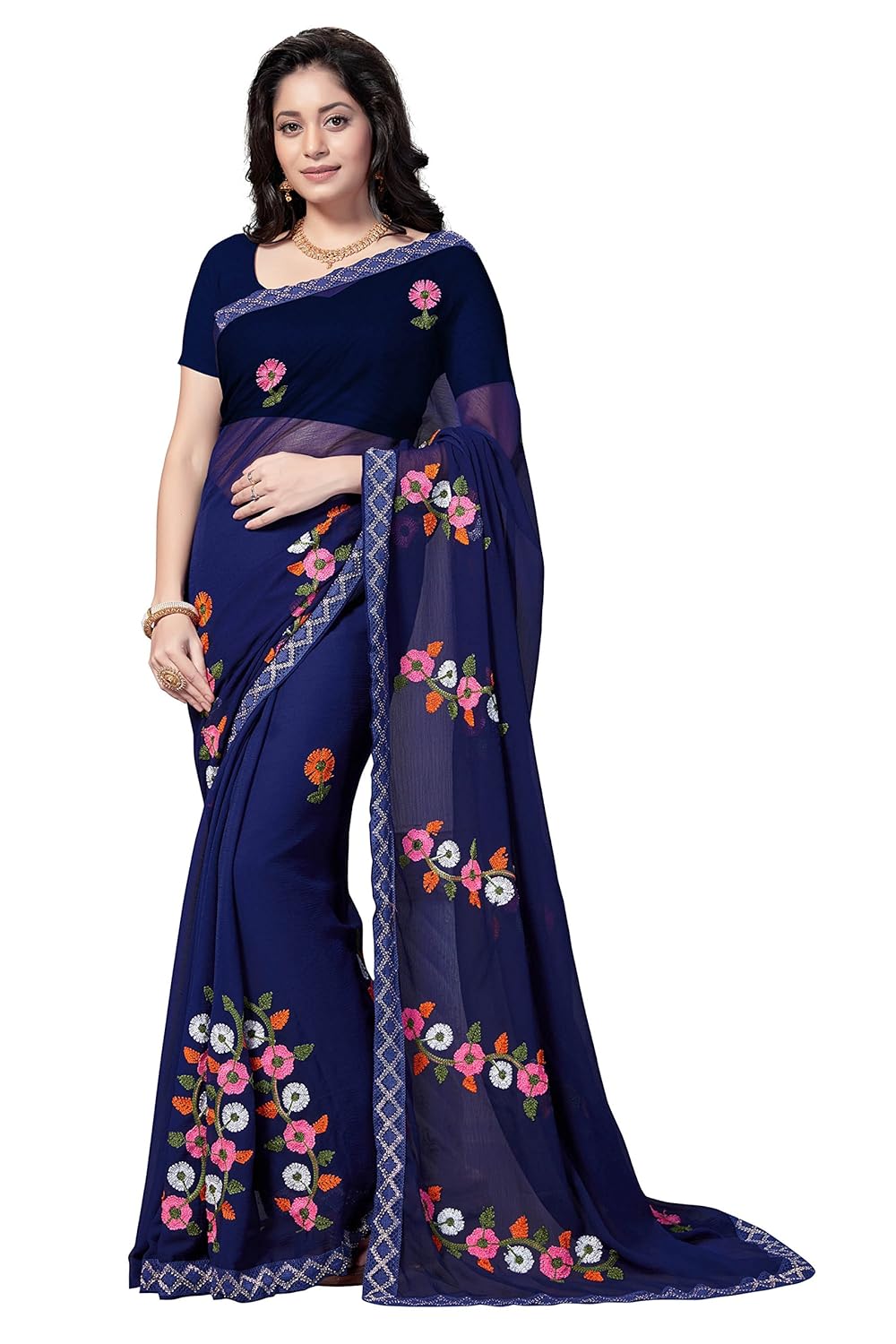 rani saahiba embroidered chiffon saree with blouse