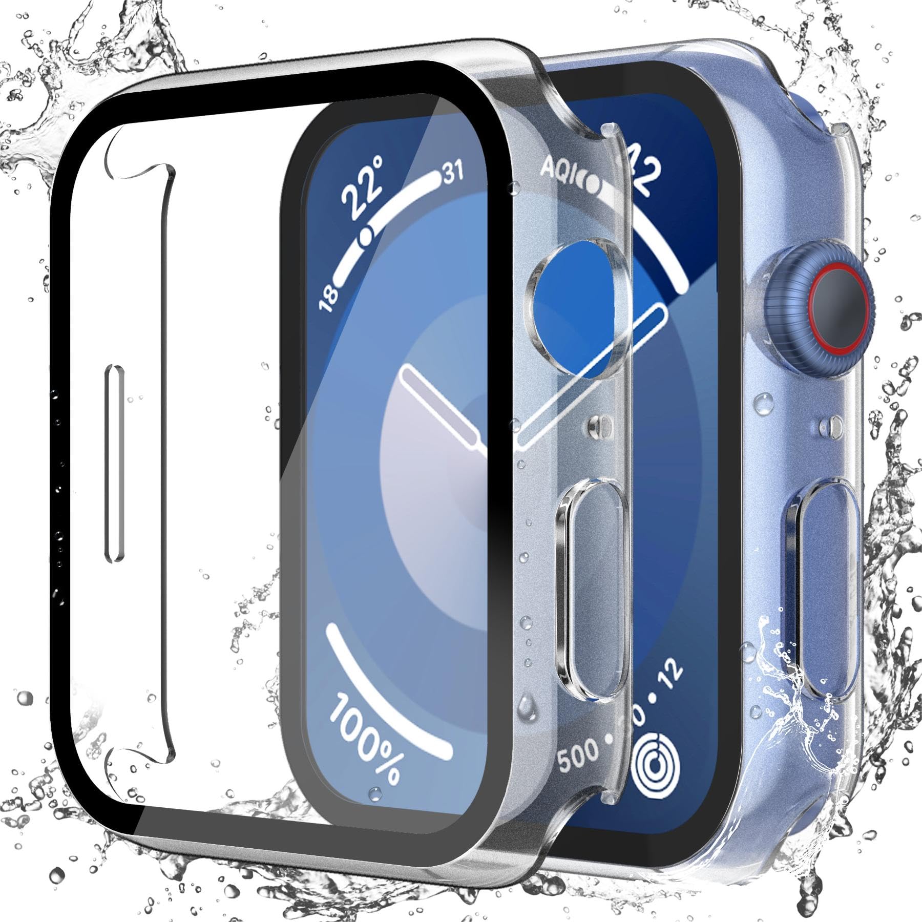 Photo 1 of Misxi [2 Pack Waterproof Hard Case with Tempered Glass Compatible with Apple Watch Series 9 (2023) Series 8 Series 7 41mm, Ultra-Thin Tough Cover for iWatch Screen Protector, Matte Transparent