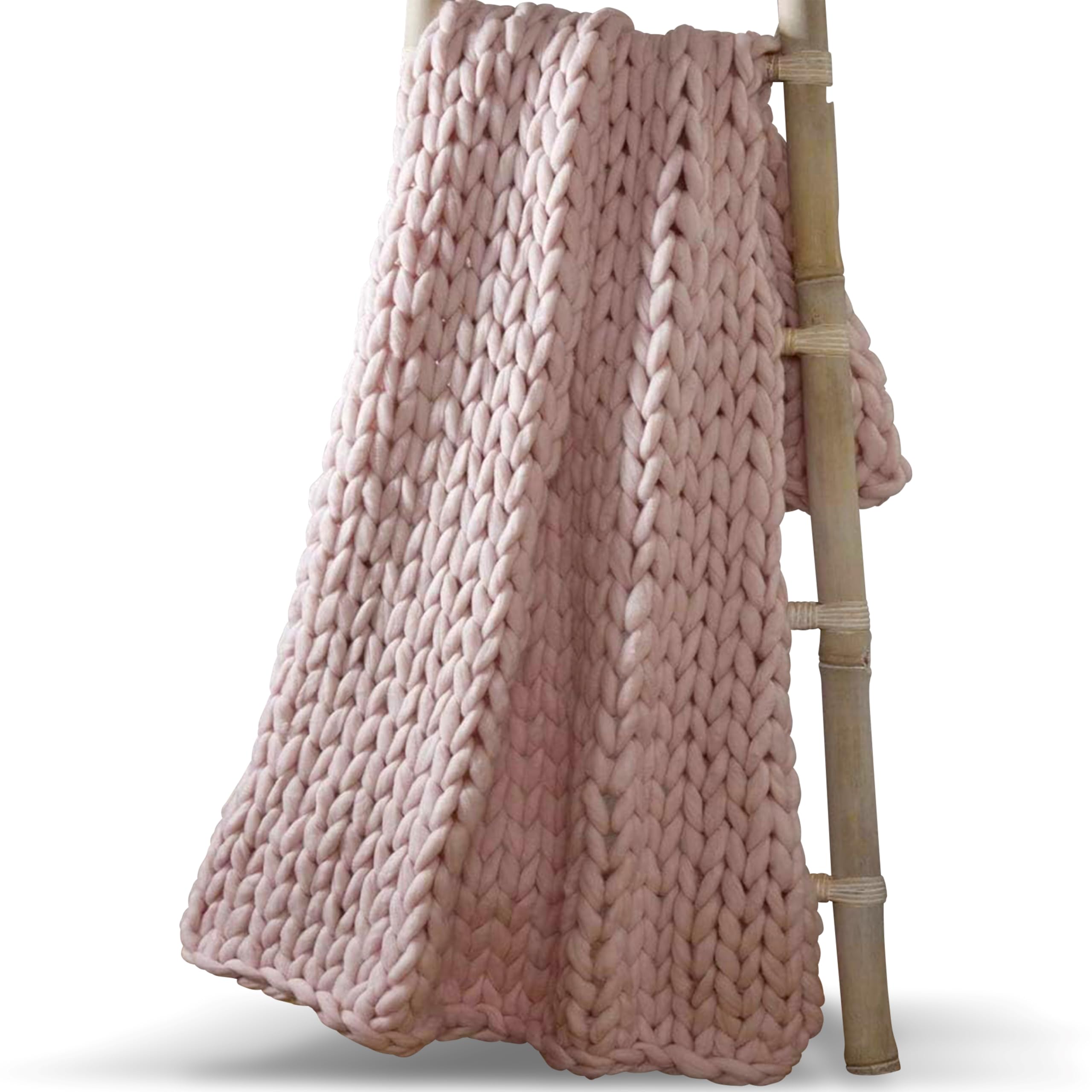 Rapport Chunky Hand Knitted Throw Modern Large Soft Sofa Bed Blanket Blush Pink 120 x 150cm, Polyester