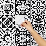 Hode Moroccan Tile Stickers 24pcs 15x15cm Peel and Stick PVC Vinyl Black White view 2